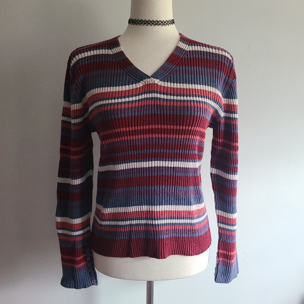 Y2k Era Ribbed Long Sleeve Top L - Picture 1 of 5